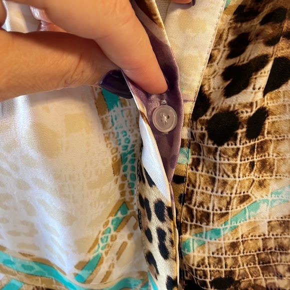 JENNIFER LOPEZ colorful Animal print blouse bat stationery pleat sleeve XL drape - Picture 5 of 17